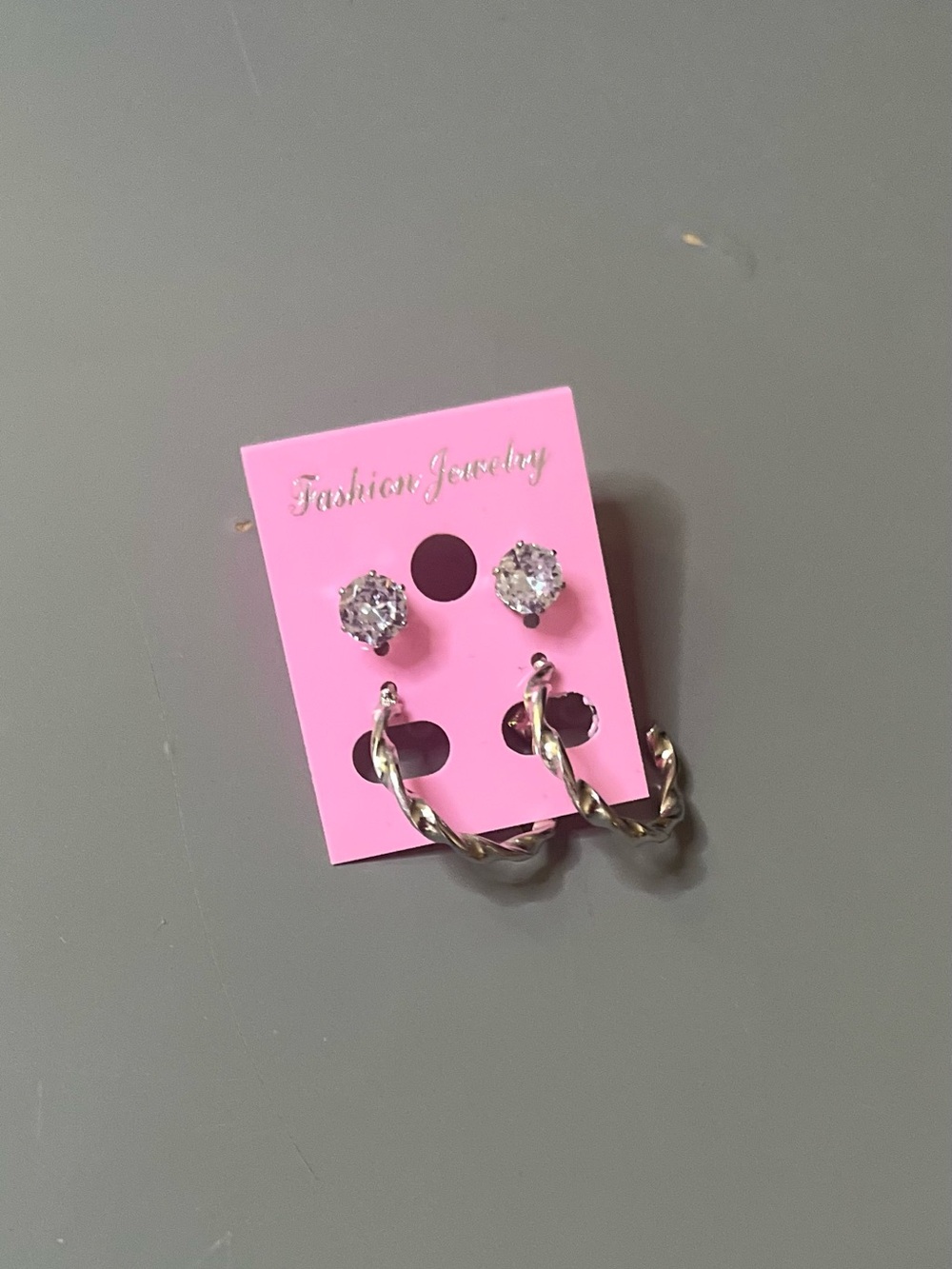 Fashion Jewelry CZ Stud and 1”Twisted Silver Hoop Earring Set NWT - Picture 2 of 7